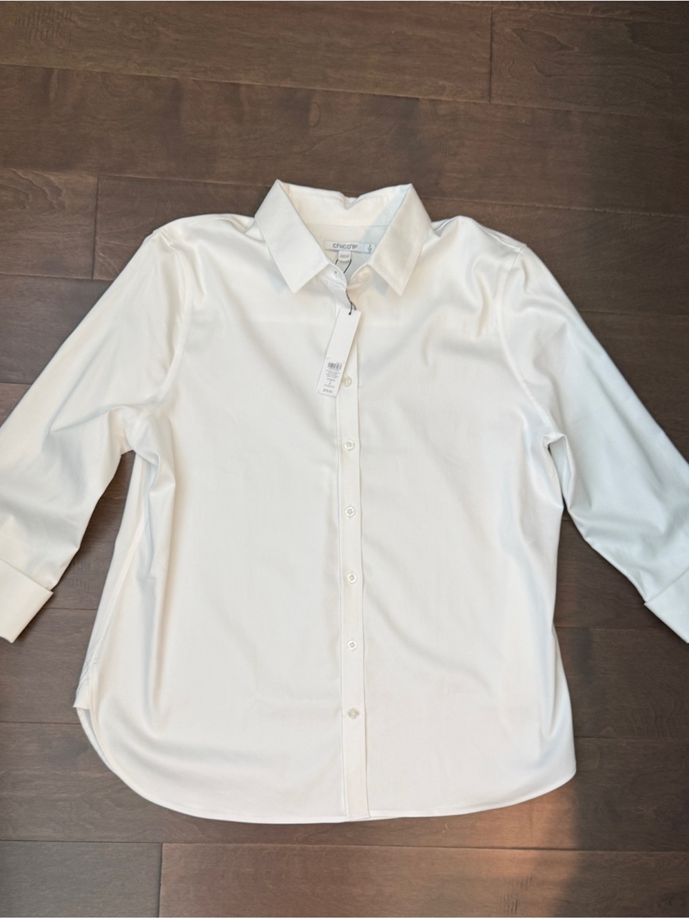 NWT Chico's Optic White No iron Stretch Button-Front 3/4 Sleeve Blouse 12